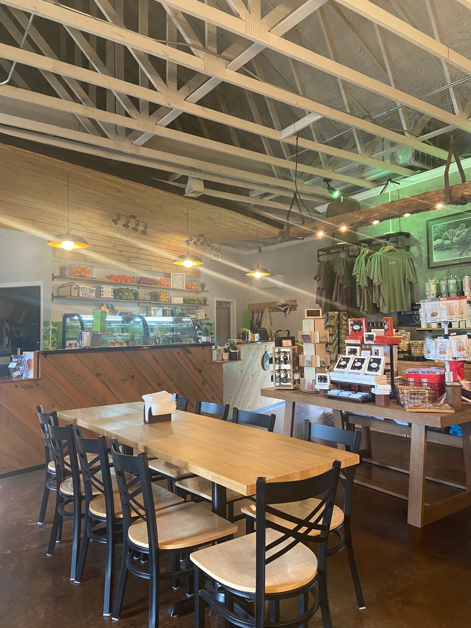 Inside Moore Pi Bakery Studio with warm seating and display areas